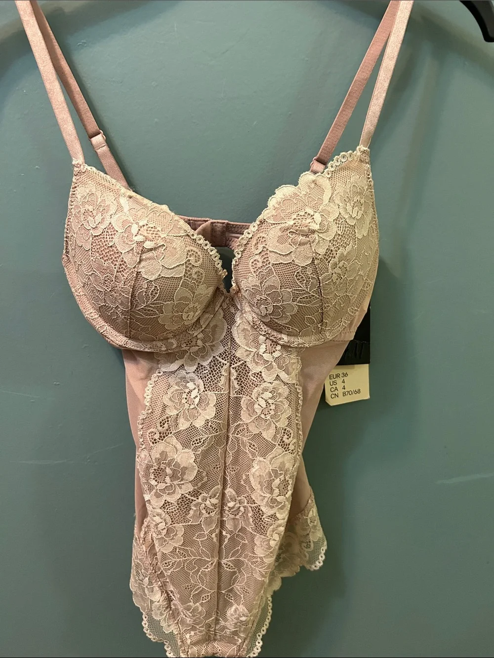BRAND NEW TAG Size 4 Push-Up Lingerie body suit Pale Pink H&M